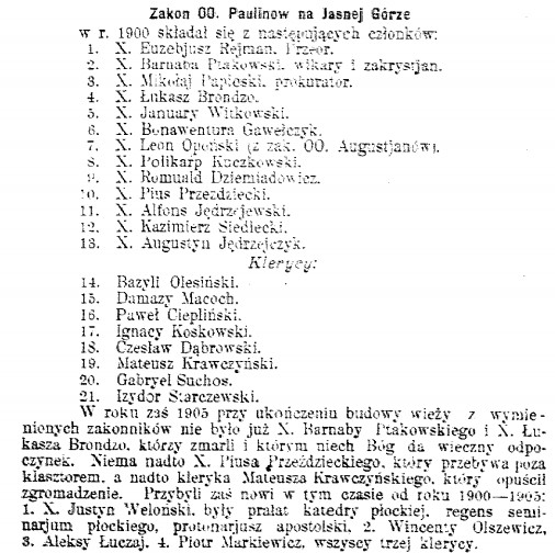 dokument umieszczony w odbudowanej wieży jasnogórskiej, spis Paulinów, 15-08-1906.jpg