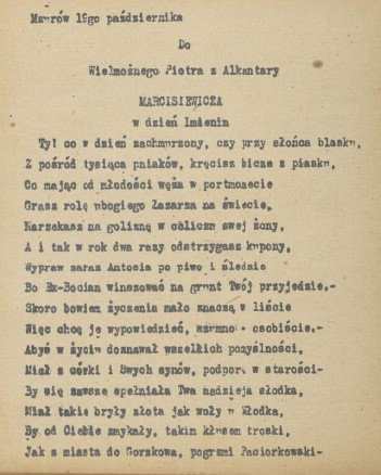życzenia imieninowe od Faustyna Świderskiego dla Piotra Marcisiewicza,  prawd.1879 r..jpg
