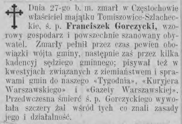 nekrolog, Franciszek Gorczycki, Tydz..Piotr., 22, 1902 r..jpg