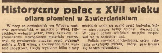 pożar pałacu we Włodowicach, Siedem groszy, 153, 1935 r..jpg