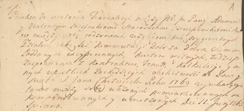 Układ między braćmi Adamem i Walentym Męcińskimi dotyczący działów majątku, 1763 r., cz.1.jpg