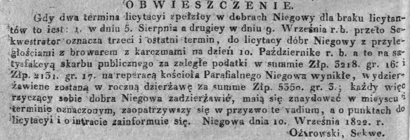 folwark Niegowa, przetarg na dzierżawę, Dz.U.W.K. 39, 1822 r..jpg
