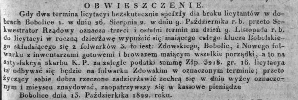 klucz bobolski, trzy folwarki, Dz.U.W.K. 43, 1822 r..jpg