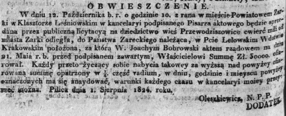 licytacja sprzedaży Przewodziszowic, Dz.U.W.K. 33, 1824 r..jpg
