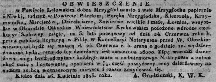 licytacja dzierżawy zajętych dóbr, Dz.U.W.K. 19, 1825 r..jpg